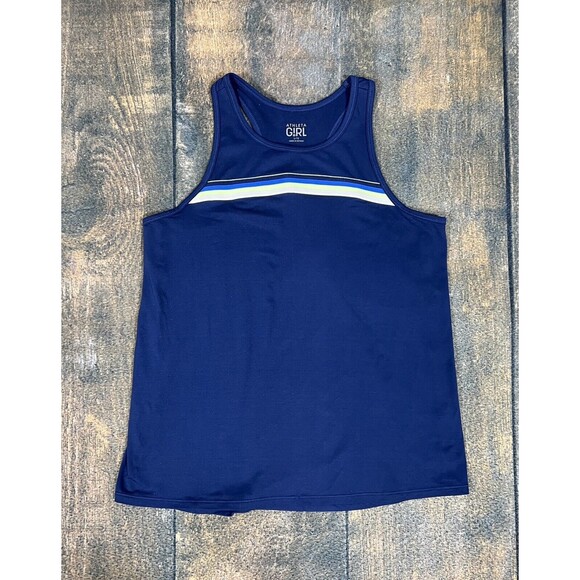 Athleta Girl Racerback Ruffle Tank Girls Size Large 14, Navy Blue! - Picture 1 of 8